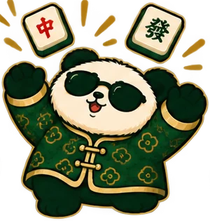 Panda melempar ubin mahjong